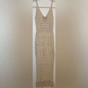 Elegant Beige Crotchet Maxi Dress